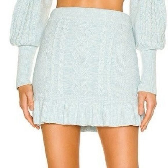 MAJORELLE Langley Cable Ruffle Mini Skirt - Baby Blue - Picture 1 of 12